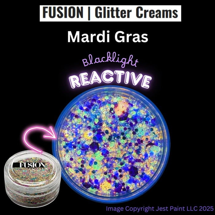 Fusion Body Art Glitter Cream MARDI GRAS 10mL (UV Reactive)