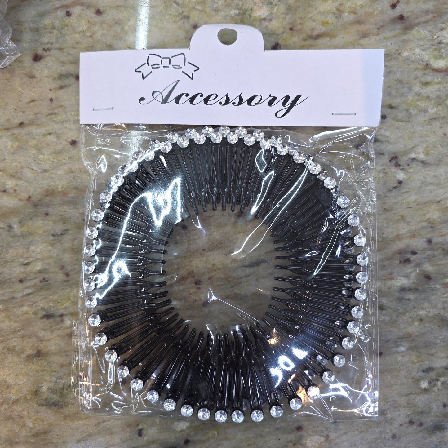 Magic Collection Plastic Head Band - Stretch Spider Comb (Set of 4) Black Rhinestones