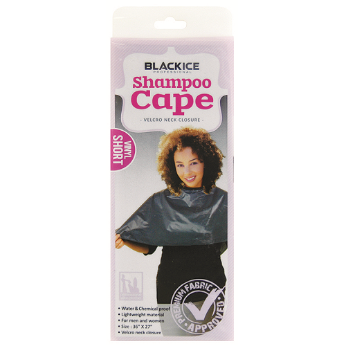 Black Ice Shampoo Cape Velcro Neck Closure - Short Vinyl Black #BVE007BLA