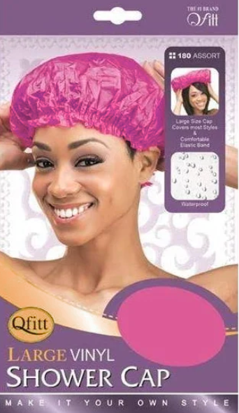 Qfitt Large Vinyl Shower Cap - Assorted Colors - Red, Purple or Pink