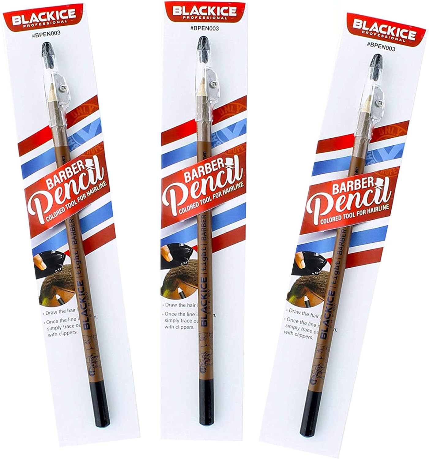 Black Ice Barber Pencil - Brown 3 pack