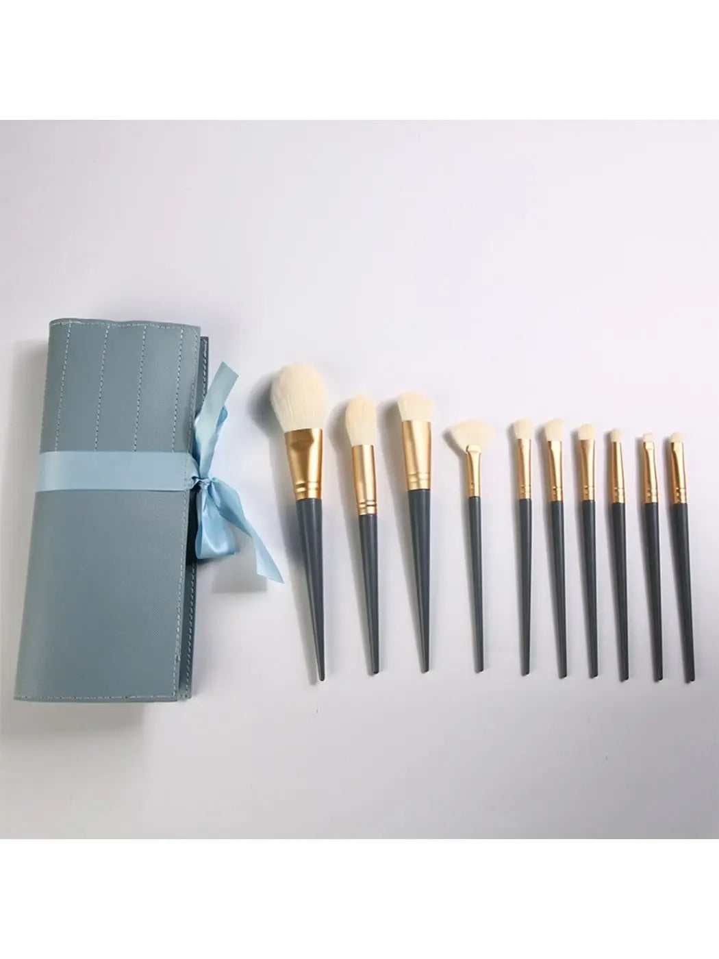 10 Piece Blue Makeup Brush Set