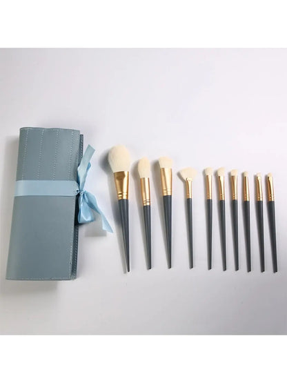 10 Piece Blue Makeup Brush Set