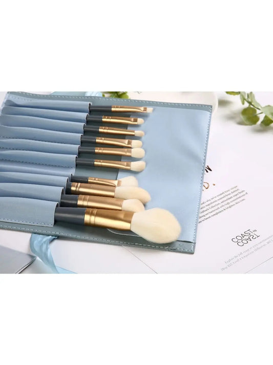 10 Piece Blue Makeup Brush Set