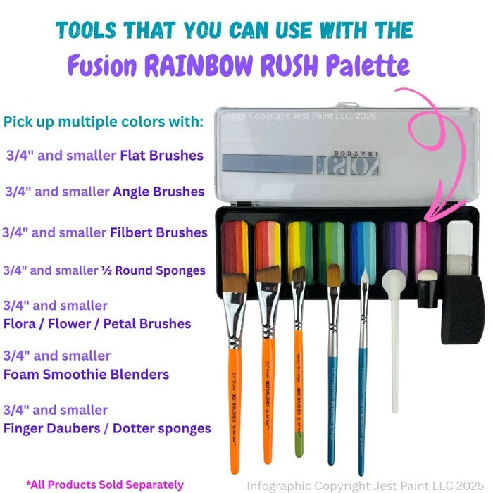Fusion Body Art | Face Painting Palette | Thin Strokes - RAINBOW RUSH (8 x 14gr)