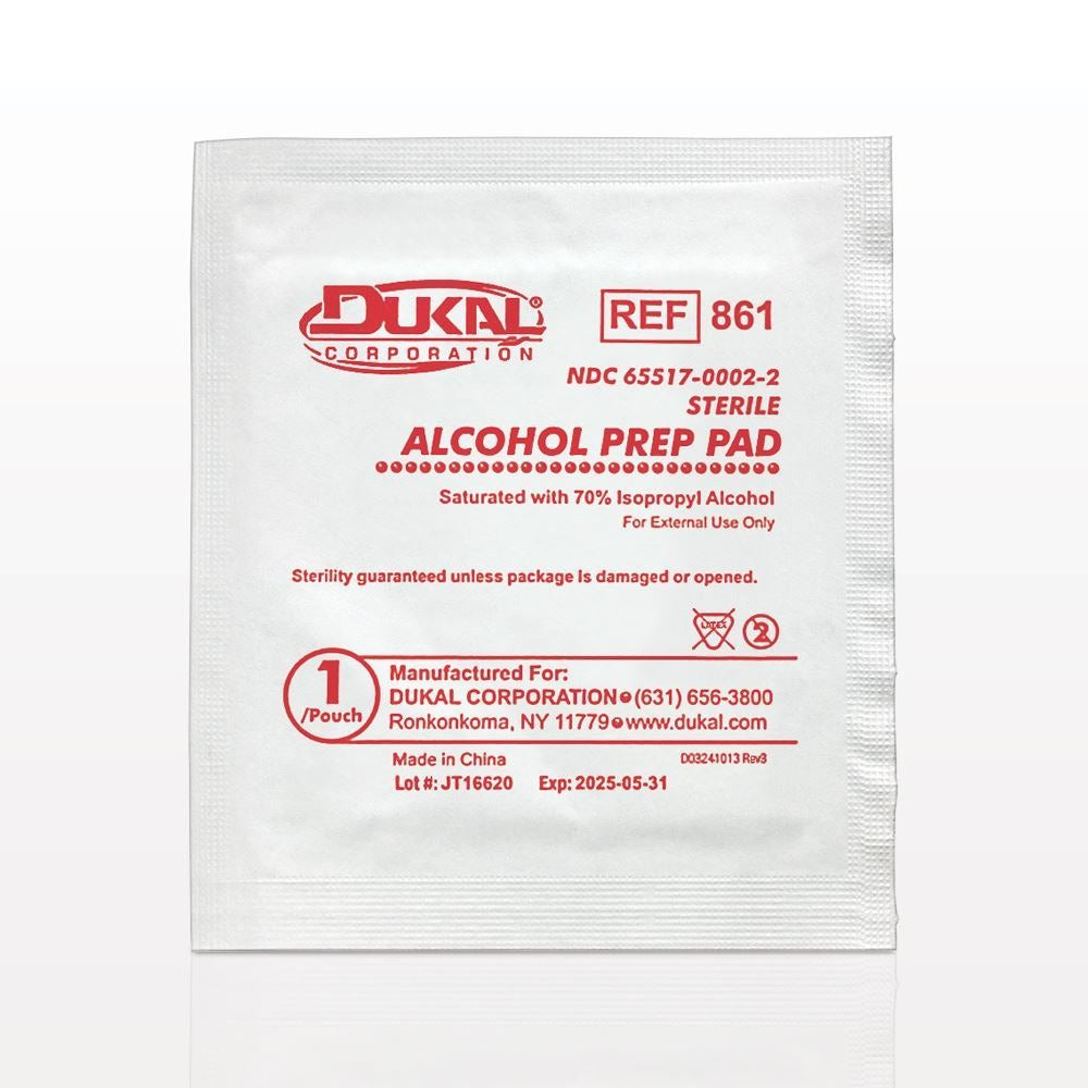 DUKAL Sterile Alcohol Prep Pads, Large 100 Pieces per box