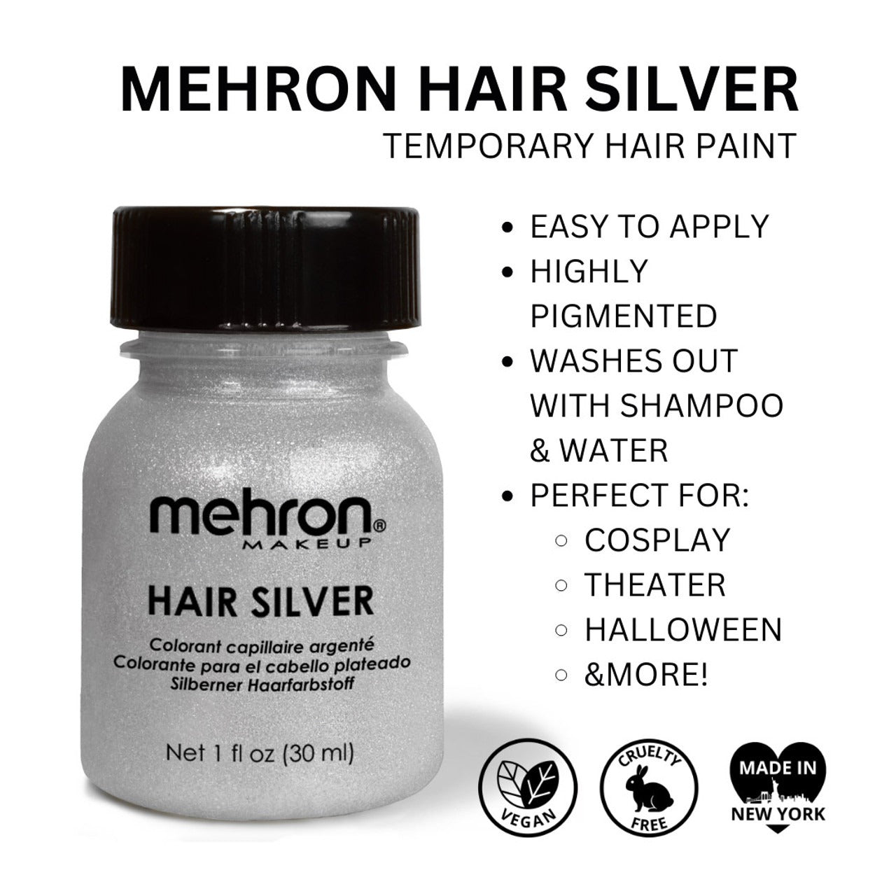 Mehron Hair Color Silver 1oz 119-SC