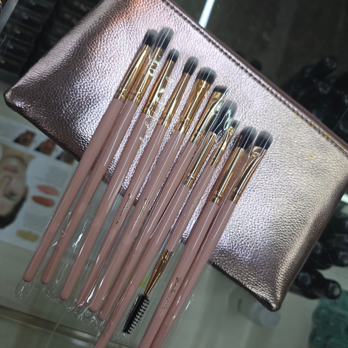 10 PC Pink Makeup Brush Set with Pink Bag