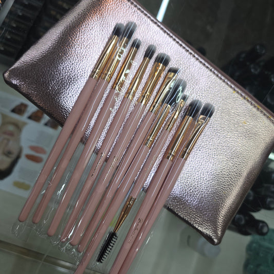 10 PC Pink Makeup Brush Set with Pink Bag