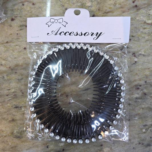 Magic Collection Plastic Head Band - Stretch Spider Comb (Set of 4) Black Rhinestones