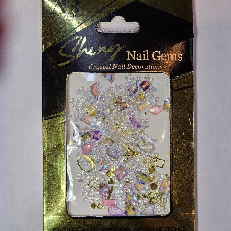 Ana Beauty Shiny Nail Gems - Lavender & Clear Crystals