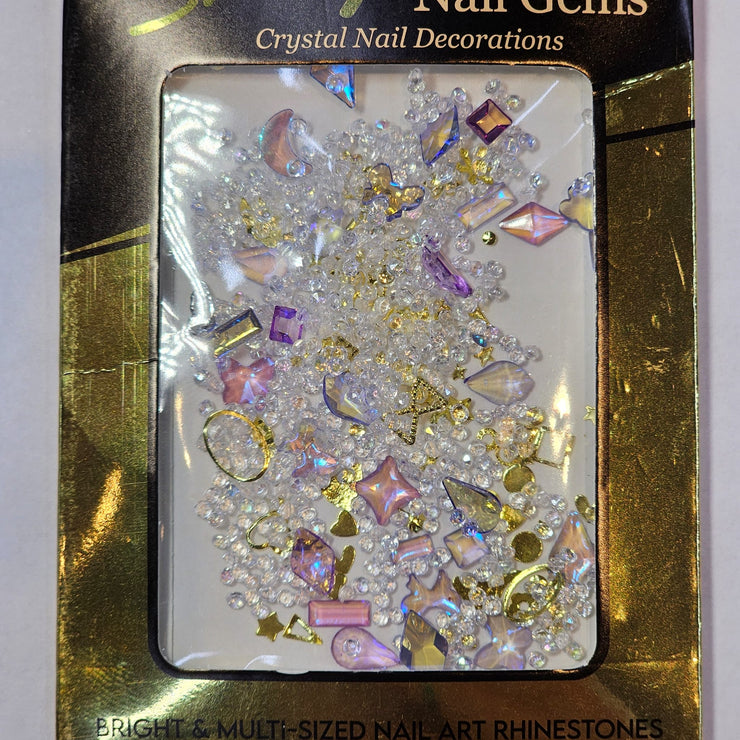 Ana Beauty Shiny Nail Gems - Lavender & Clear Crystals