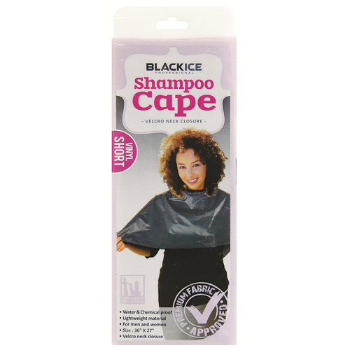 Black Ice Shampoo Cape Velcro Neck Closure - Short Vinyl Black 